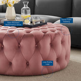 Amour Dusty Rose Tufted Button Large Round Performance Velvet Ottoman - Ornate Home