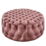 Amour Dusty Rose Tufted Button Large Round Performance Velvet Ottoman - Ornate Home