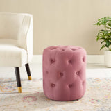 Amour Dusty Rose Tufted Button Round Performance Velvet Ottoman - Ornate Home