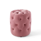 Amour Dusty Rose Tufted Button Round Performance Velvet Ottoman - Ornate Home