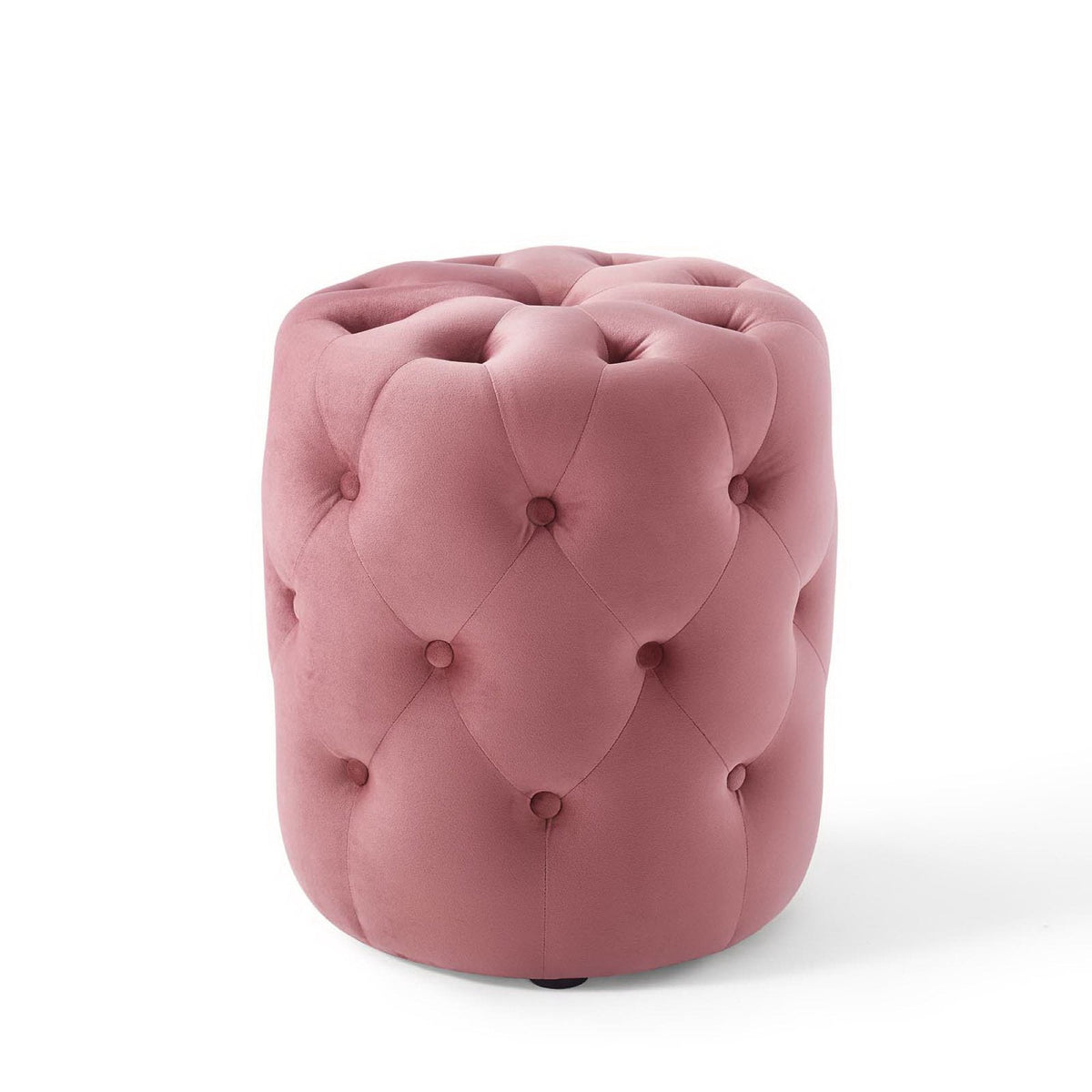 Amour Dusty Rose Tufted Button Round Performance Velvet Ottoman - Ornate Home