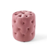 Amour Dusty Rose Tufted Button Round Performance Velvet Ottoman - Ornate Home