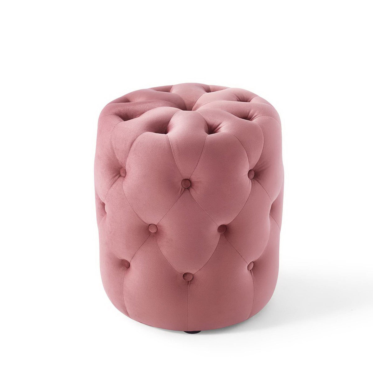 Amour Dusty Rose Tufted Button Round Performance Velvet Ottoman - Ornate Home