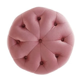 Amour Dusty Rose Tufted Button Round Performance Velvet Ottoman - Ornate Home