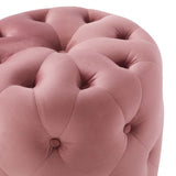 Amour Dusty Rose Tufted Button Round Performance Velvet Ottoman - Ornate Home