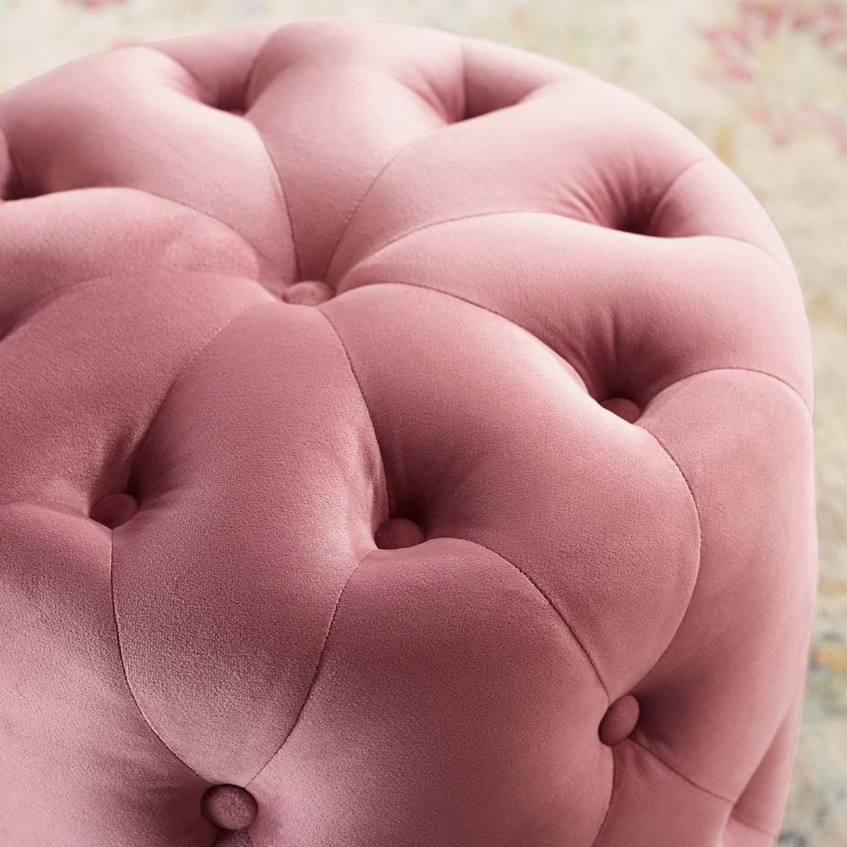 Amour Dusty Rose Tufted Button Round Performance Velvet Ottoman - Ornate Home