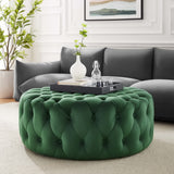 Amour Emerald Tufted Button Large Round Performance Velvet Ottoman - Ornate Home