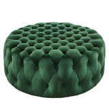 Amour Emerald Tufted Button Large Round Performance Velvet Ottoman - Ornate Home