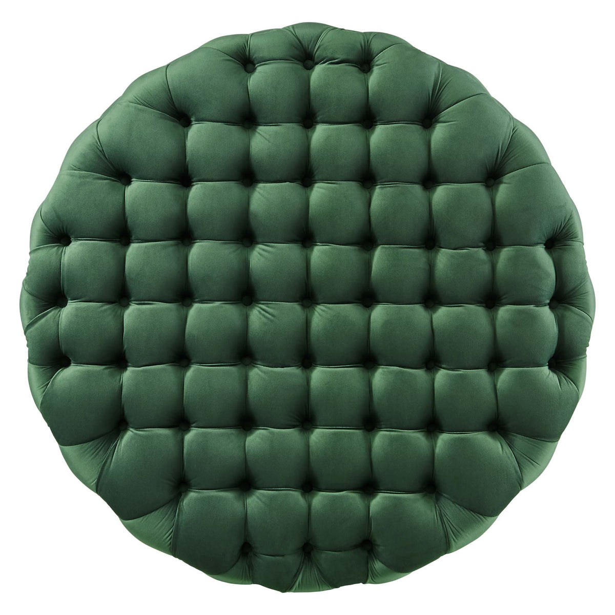 Amour Emerald Tufted Button Large Round Performance Velvet Ottoman - Ornate Home