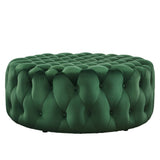 Amour Emerald Tufted Button Large Round Performance Velvet Ottoman - Ornate Home
