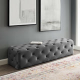Amour Gray 72" Tufted Button Entryway Performance Velvet Bench - Ornate Home