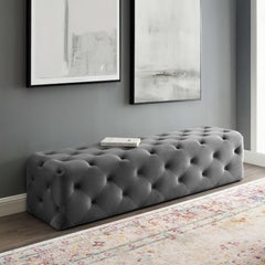 Amour Gray 72" Tufted Button Entryway Performance Velvet Bench - Ornate Home