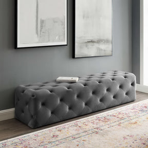Amour Gray 72" Tufted Button Entryway Performance Velvet Bench - Ornate Home