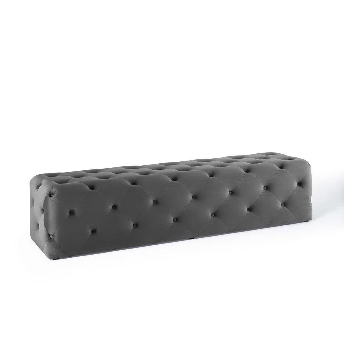 Amour Gray 72" Tufted Button Entryway Performance Velvet Bench - Ornate Home