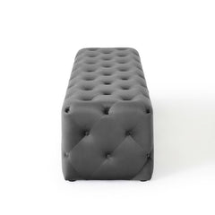 Amour Gray 72" Tufted Button Entryway Performance Velvet Bench - Ornate Home