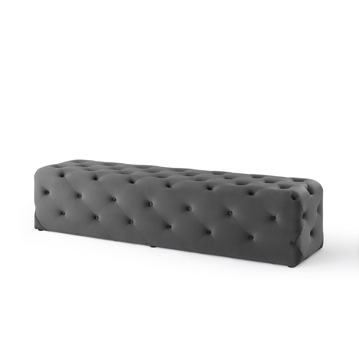 Amour Gray 72" Tufted Button Entryway Performance Velvet Bench - Ornate Home
