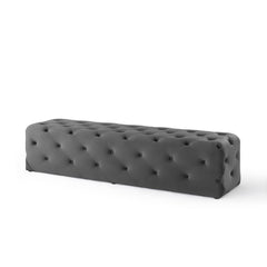 Amour Gray 72" Tufted Button Entryway Performance Velvet Bench - Ornate Home