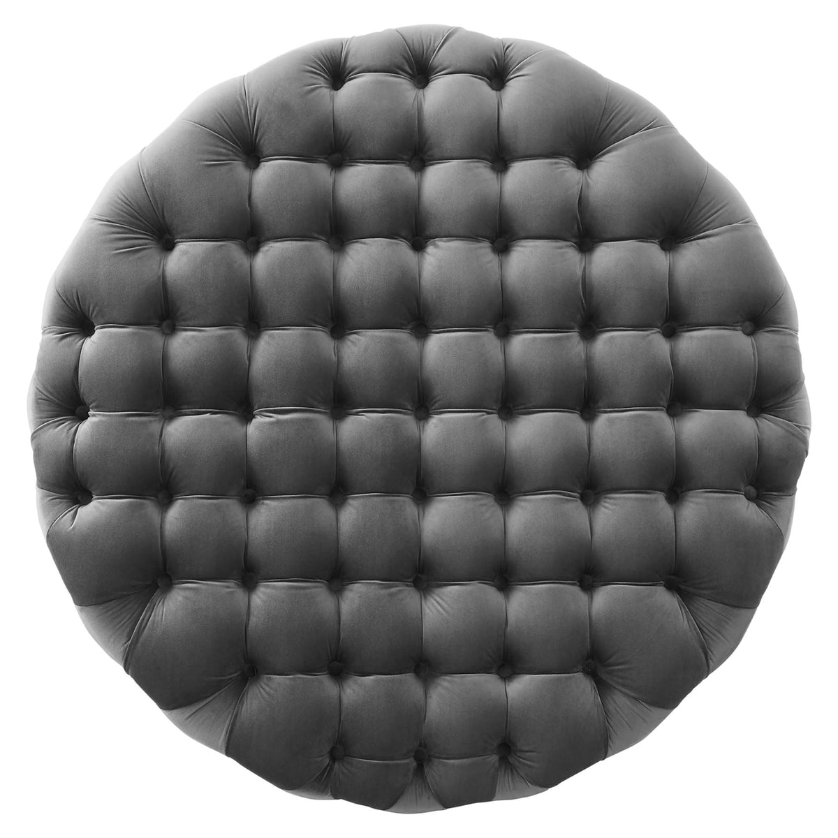 Amour Gray Tufted Button Large Round Performance Velvet Ottoman - Ornate Home