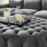 Amour Gray Tufted Button Large Round Performance Velvet Ottoman - Ornate Home