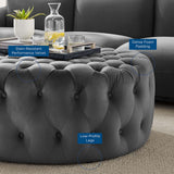 Amour Gray Tufted Button Large Round Performance Velvet Ottoman - Ornate Home