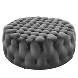 Amour Gray Tufted Button Large Round Performance Velvet Ottoman - Ornate Home