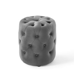 Amour Gray Tufted Button Round Performance Velvet Ottoman - Ornate Home