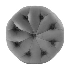 Amour Gray Tufted Button Round Performance Velvet Ottoman - Ornate Home
