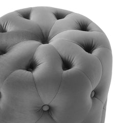Amour Gray Tufted Button Round Performance Velvet Ottoman - Ornate Home