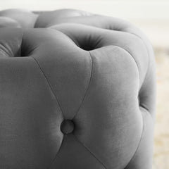 Amour Gray Tufted Button Round Performance Velvet Ottoman - Ornate Home