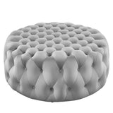 Amour Light Gray Tufted Button Large Round Performance Velvet Ottoman - Ornate Home
