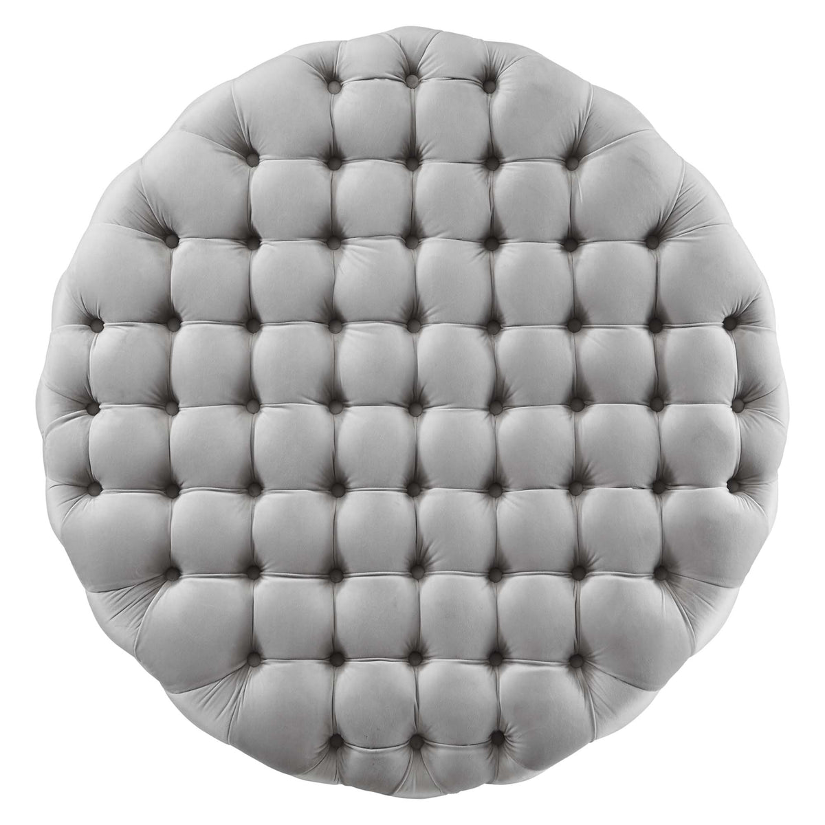 Amour Light Gray Tufted Button Large Round Performance Velvet Ottoman - Ornate Home