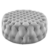 Amour Light Gray Tufted Button Large Round Performance Velvet Ottoman - Ornate Home
