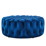 Amour Navy Tufted Button Large Round Performance Velvet Ottoman - Ornate Home