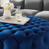 Amour Navy Tufted Button Large Round Performance Velvet Ottoman - Ornate Home
