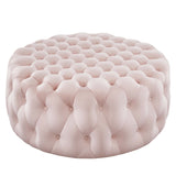 Amour Pink Tufted Button Large Round Performance Velvet Ottoman - Ornate Home