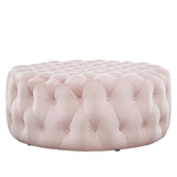 Amour Pink Tufted Button Large Round Performance Velvet Ottoman - Ornate Home