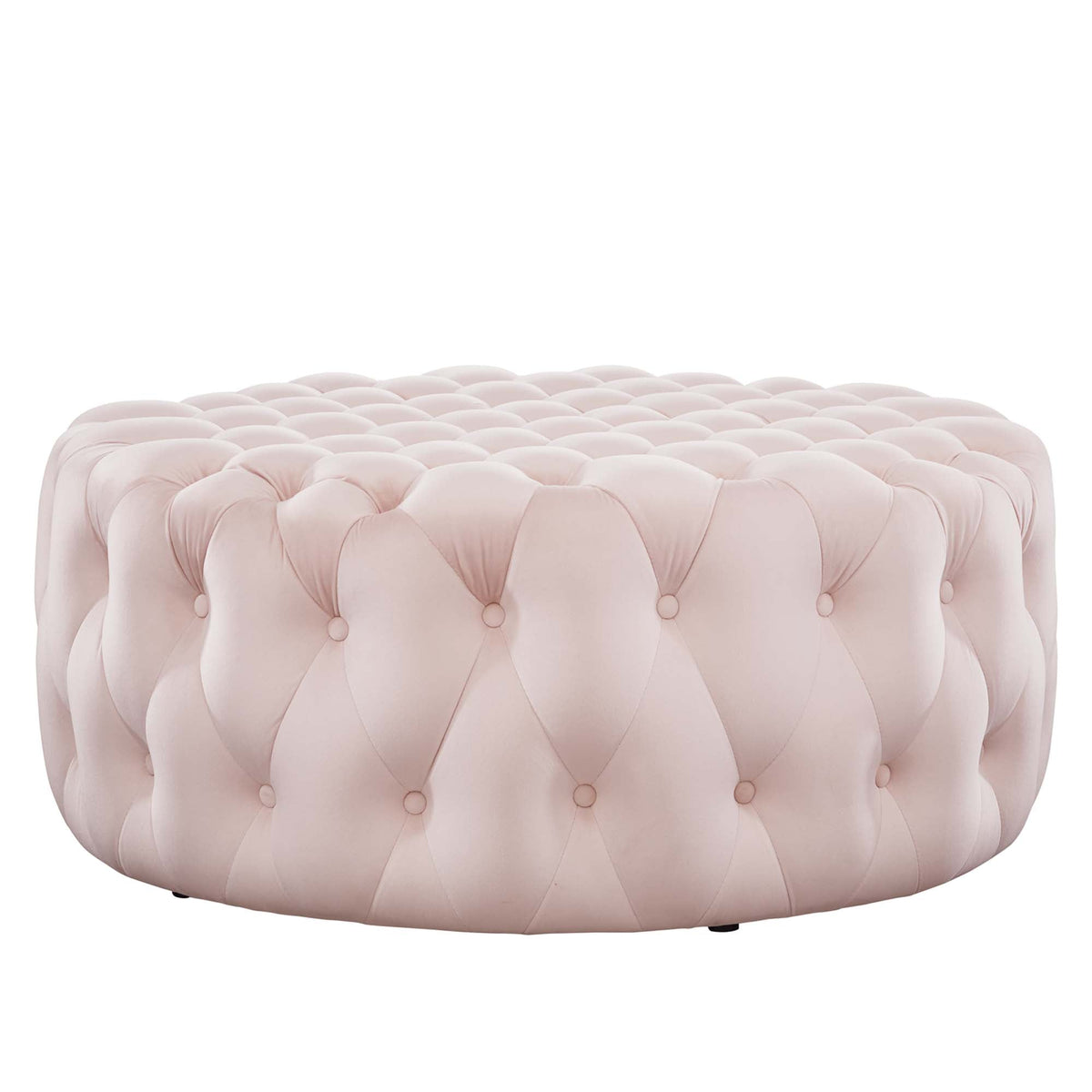 Amour Pink Tufted Button Large Round Performance Velvet Ottoman - Ornate Home