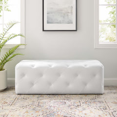 Amour White 48" Tufted Button Entryway Faux Leather Bench - Ornate Home