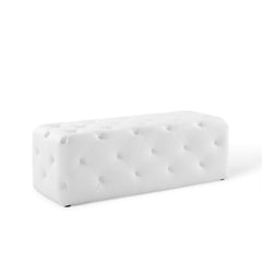 Amour White 48" Tufted Button Entryway Faux Leather Bench - Ornate Home