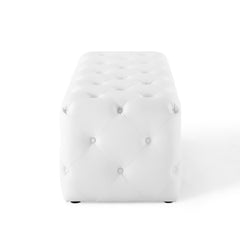 Amour White 48" Tufted Button Entryway Faux Leather Bench - Ornate Home