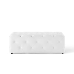Amour White 48" Tufted Button Entryway Faux Leather Bench - Ornate Home