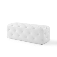 Amour White 48" Tufted Button Entryway Faux Leather Bench - Ornate Home