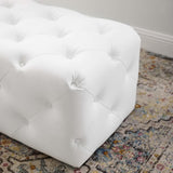 Amour White 48" Tufted Button Entryway Faux Leather Bench - Ornate Home
