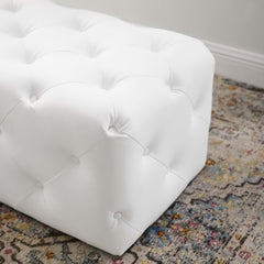 Amour White 48" Tufted Button Entryway Faux Leather Bench - Ornate Home