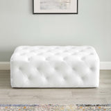 Amour White 48" Tufted Button Entryway Faux Leather Bench - Ornate Home