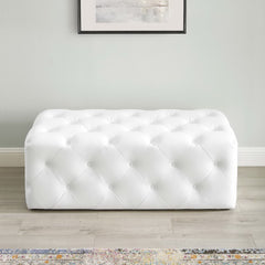 Amour White 48" Tufted Button Entryway Faux Leather Bench - Ornate Home