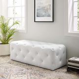 Amour White 48" Tufted Button Entryway Faux Leather Bench - Ornate Home
