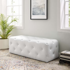 Amour White 48" Tufted Button Entryway Faux Leather Bench - Ornate Home