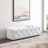 Amour White 60" Tufted Button Entryway Faux Leather Bench - Ornate Home
