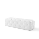Amour White 60" Tufted Button Entryway Faux Leather Bench - Ornate Home